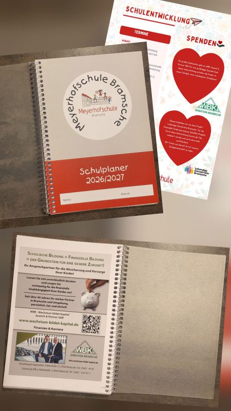 Schulplaner 26/27 Dank Spende der Jaunich & Partner GbR WBK Bramsche